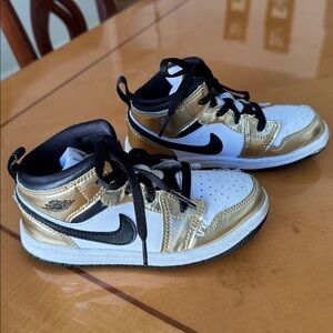 Jordan Kids Gold and Black High-Top Sneakers size 10